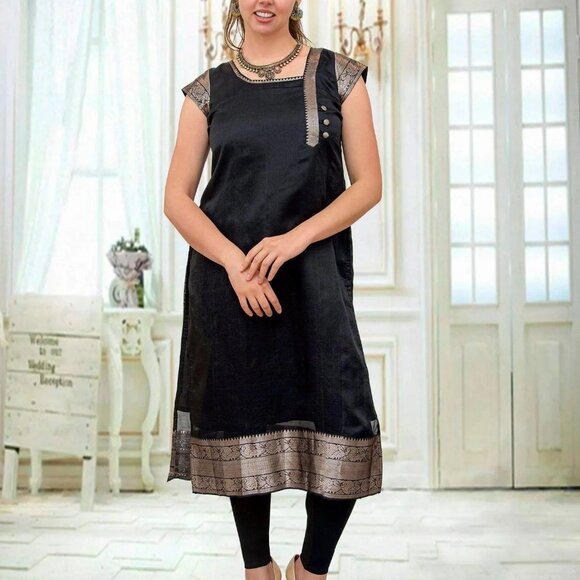 Elegant Black Silk Kurta for Women | Muvvas Boutique - Picture 2 of 5